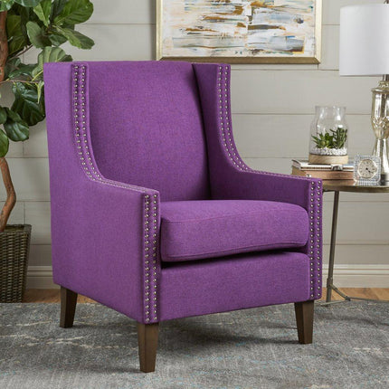 Cecilia Classic Studded Purple Wingback Club Armchair.