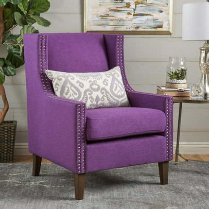 Cecilia Classic Studded Purple Wingback Club Armchair.