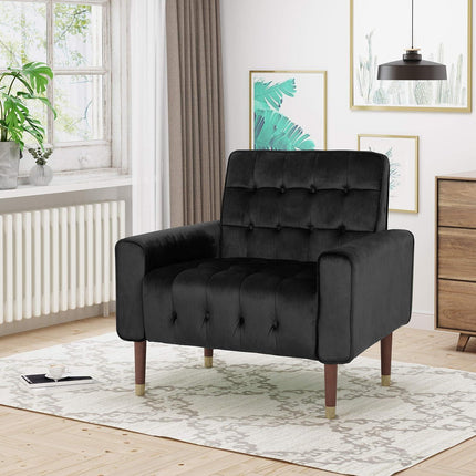 Lewisham Black Tufted Velvet Armchair.