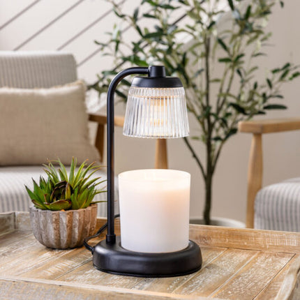Fluted Glass Black Candle Warmer Lamp.