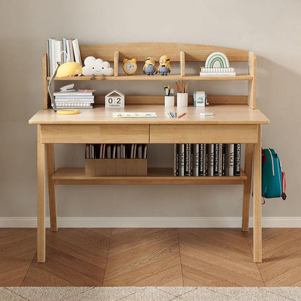Solid Wood Study Desk with Shelf and Drawers/Rubberwood/Home Office Desk.