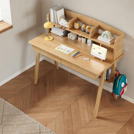 Solid Wood Study Desk with Shelf and Drawers/Rubberwood/Home Office Desk.
