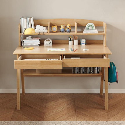 Solid Wood Study Desk with Shelf and Drawers/Rubberwood/Home Office Desk.