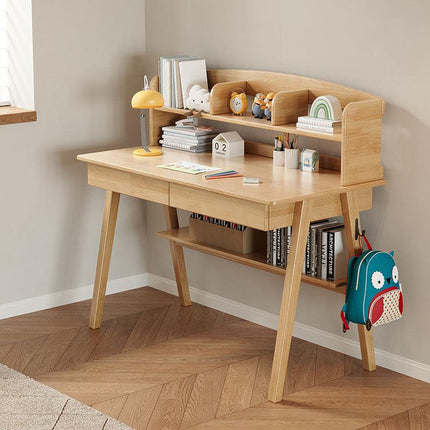 Solid Wood Study Desk with Shelf and Drawers/Rubberwood/Home Office Desk.