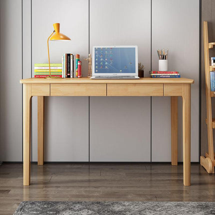 Mitch Solid Wood Study Desk /Rubberwood/Minimal Assembly/Natural Wood Colour.