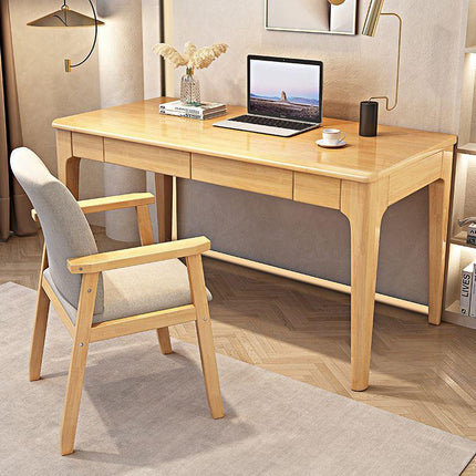 Mitch Solid Wood Study Desk /Rubberwood/Minimal Assembly/Natural Wood Colour.