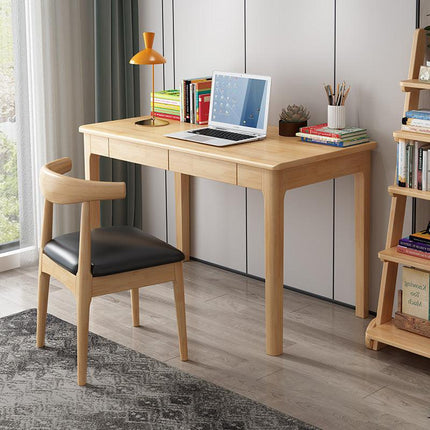 Mitch Solid Wood Study Desk /Rubberwood/Minimal Assembly/Natural Wood Colour.