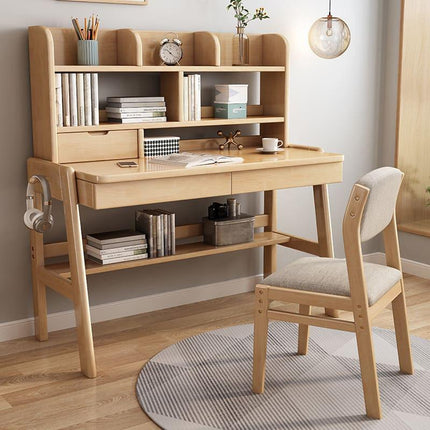 Ave Solid Wood Study Desk with Shelf and Drawers/Bookcase/Rubberwood/Pink.