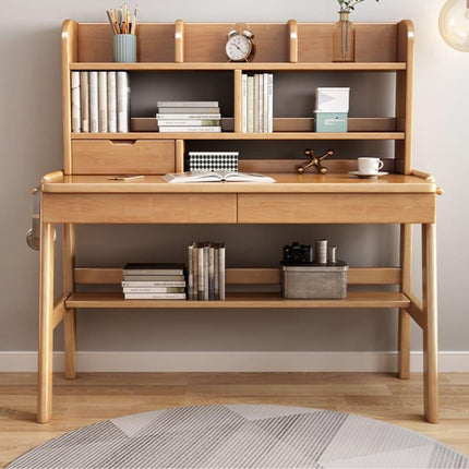 Ave Solid Wood Study Desk with Shelf and Drawers/Bookcase/Rubberwood/Pink.