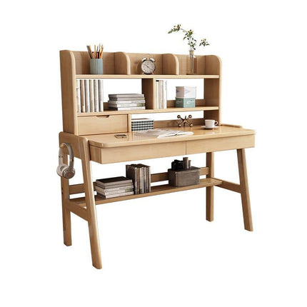 Ave Solid Wood Study Desk with Shelf and Drawers/Bookcase/Rubberwood/Pink.