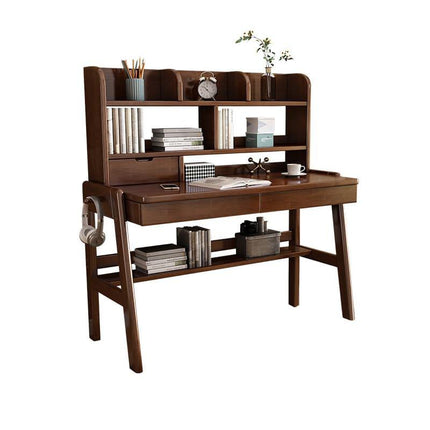 Ave Solid Wood Study Desk with Shelf and Drawers/Bookcase/Rubberwood/Walnut.