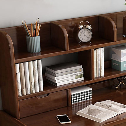 Ave Solid Wood Study Desk with Shelf and Drawers/Bookcase/Rubberwood/Walnut.