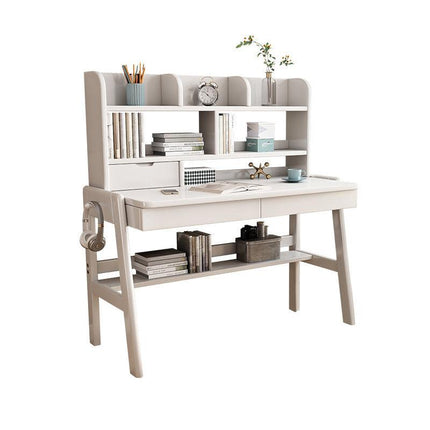 Ave Solid Wood Study Desk with Shelf and Drawers/Bookcase/Rubberwood/White.