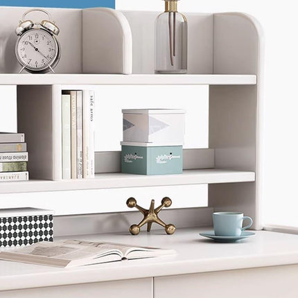 Ave Solid Wood Study Desk with Shelf and Drawers/Bookcase/Rubberwood/White.