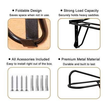 Samland Foldable Saddle Rack Wall Mounted Saddle Stand Space-Saving Steel Holder for Horse Tack.