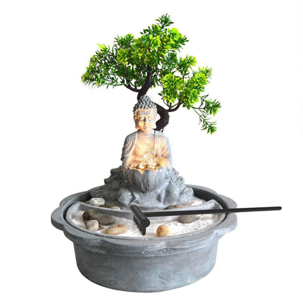 Samland JAPANESE MINIATURE ZEN BONSAI GARDEN WITH BUDDHA WATER FOUNTAIN.