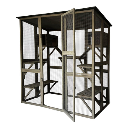 Samland Wooden Cat Cage Walk in Cat Condo House Kitten Ferret Enclosure Cage.