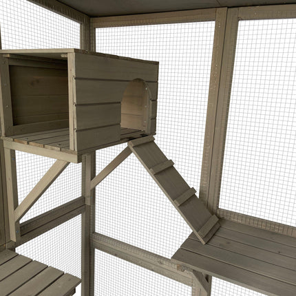 Samland Wooden Cat Cage Walk in Cat Condo House Kitten Ferret Enclosure Cage.