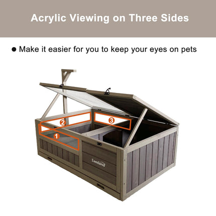 Samland Wooden Tortoise House Cage, Indoor Enclosure House Reptile Habitat Cage Box.