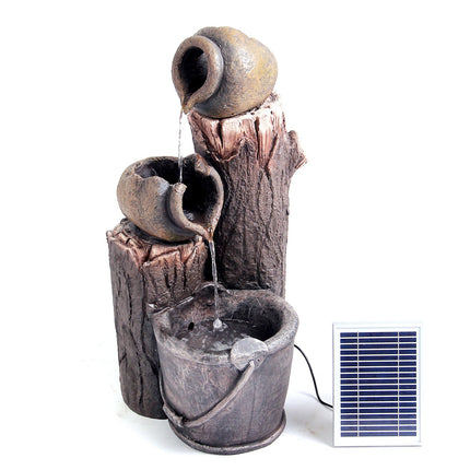 Samland RUSTIC POURING BROKEN POTS ON TREE TRUNK SOLAR WATER FOUNTAIN FEATURE.