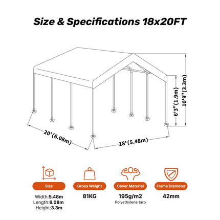 Samland Portable Carport Garage Shelter Canopy Double Size 18x20FT.