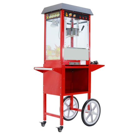 Samland 8OZ Popcorn Machine Maker on the Wheeled Cart Deck Warmer.