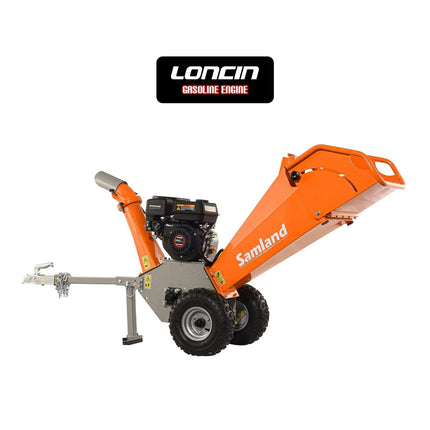 Samland WC65 Professional Wood Chipper, Loncin 6.5 HP Engine with Towing Bar.