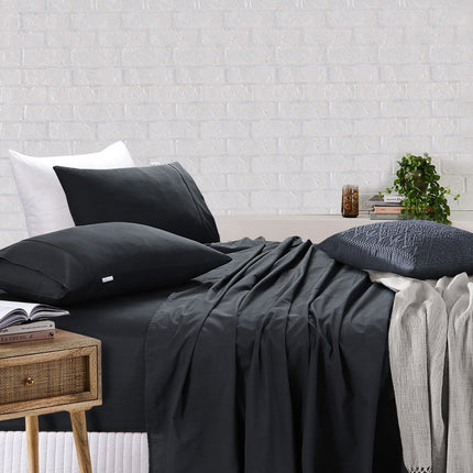 Elan Linen 100% Egyptian Cotton Vintage Washed 500TC Charcoal Queen Bed Sheets Set.