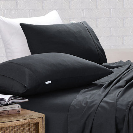 Elan Linen 100% Egyptian Cotton Vintage Washed 500TC Charcoal Queen Bed Sheets Set.