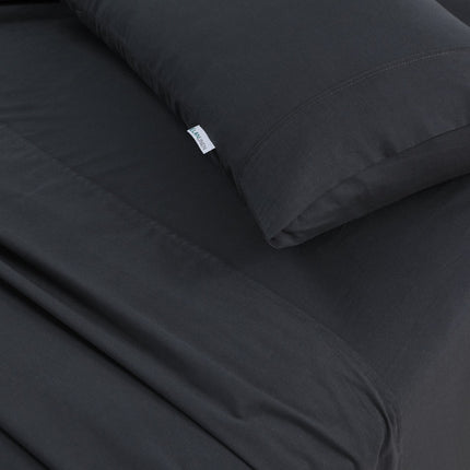 Elan Linen 100% Egyptian Cotton Vintage Washed 500TC Charcoal Queen Bed Sheets Set.