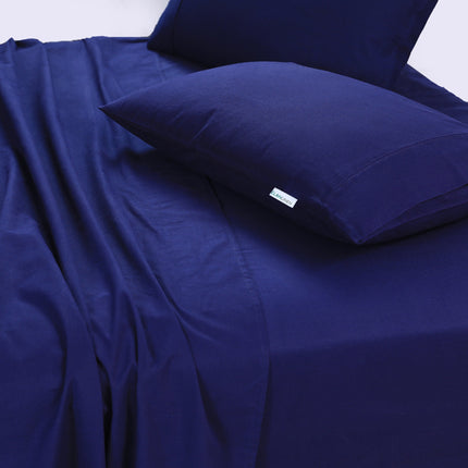 Elan Linen 100% Egyptian Cotton Vintage Washed 500TC Navy Blue Single Bed Sheets Set.