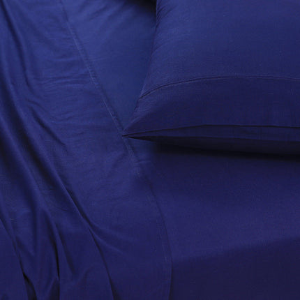 Elan Linen 100% Egyptian Cotton Vintage Washed 500TC Navy Blue Single Bed Sheets Set.