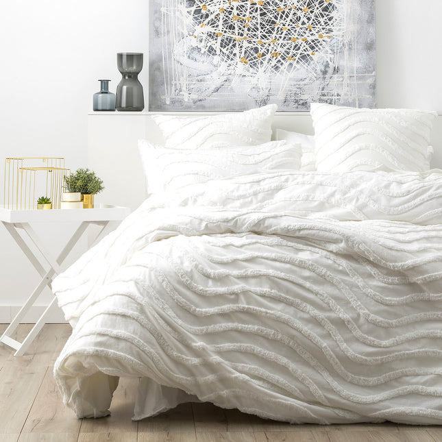 Chenille Wave 100% Cotton Vintage Washed White Tufted European Pillowcase by Cloud Linen.