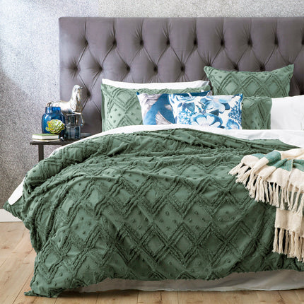 Medallion Sage Cotton Vintage Washed Tufted Quilt Cover set European P/Case by Park Avenue.