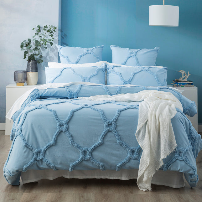Moroccan 100% Cotton Chenille Vintage Washed Tufted Sky European Pillowcase by Renee Taylor.