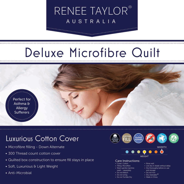 600 GSM Deluxe High Loft Quilt With Cotton Cover Premium Microfiber Filling by Renee Taylor Queen.