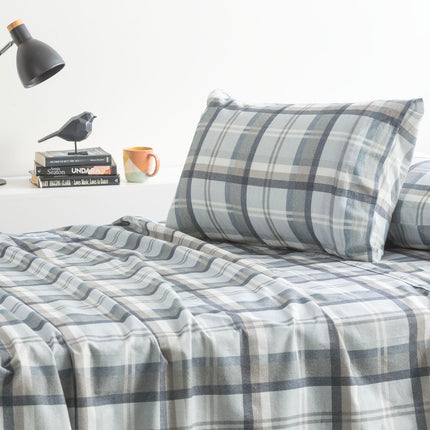 Heathered Plaid 175 GSM Egyptian Cotton Flannelette Sheet Set by Park Avenue Queen.