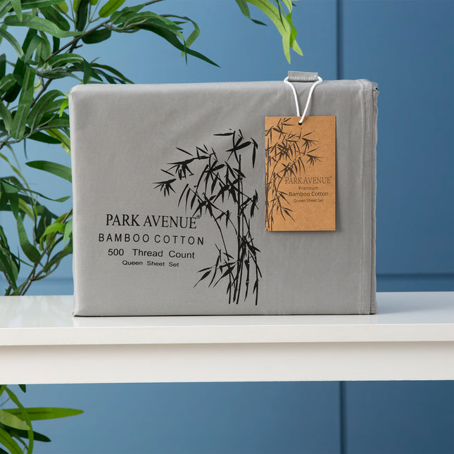500 TC Bamboo Cotton Charcoal Split Head Queen Sheet Set by Park Avenue.