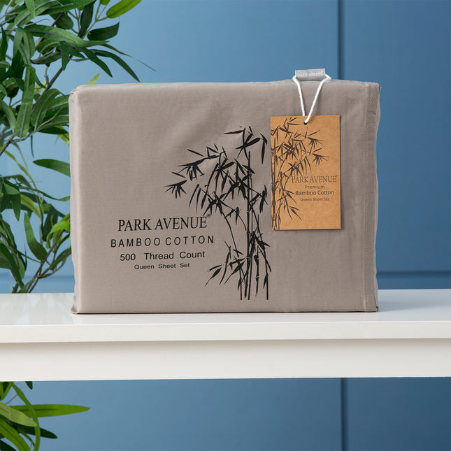 500 TC Bamboo Cotton Pewter Split Head Queen Sheet Set by Park Avenue.