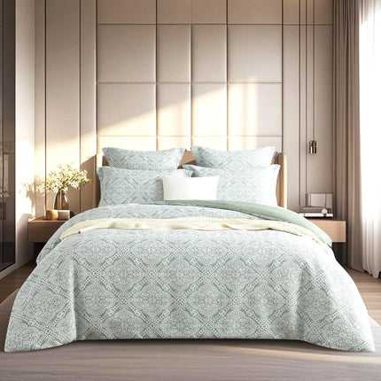 Mayfair Sage Jacquard Queen Quilt Cover Set by Renee Taylor.