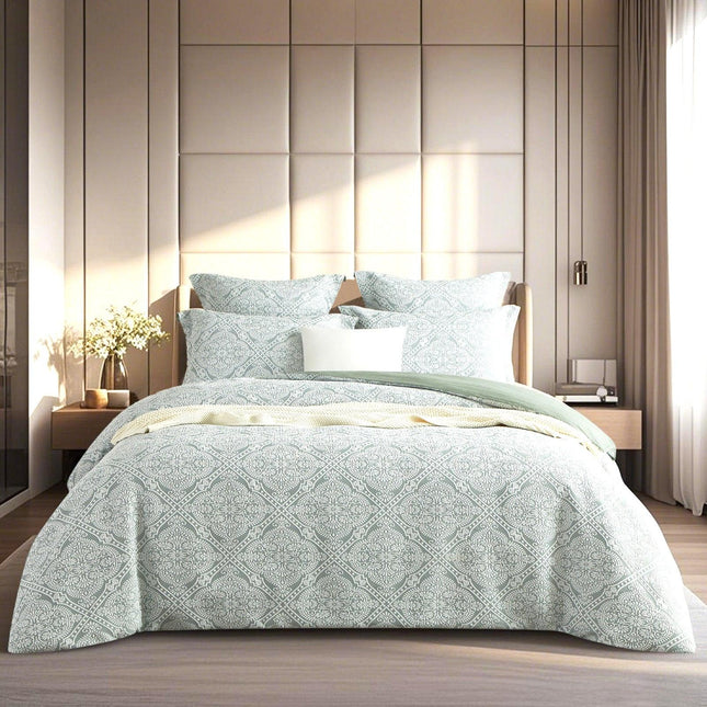 Mayfair Sage Jacquard Queen Quilt Cover Set by Renee Taylor.