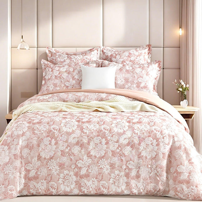 Aura Blush Jacquard Super King Quilt Cover Set by Renee Taylor.
