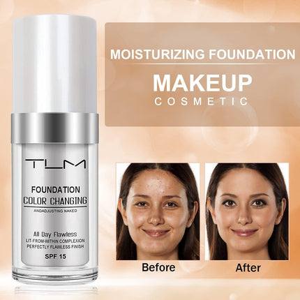 ReviGLam TLM Colour Changing Liquid Foundation Hides Wrinkles & Lines, BB Cream Makeup Base Concealer Cover Moisturizing Fluid for all Skin Tone SPF15, Pack of 1.