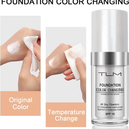 ReviGLam TLM Colour Changing Liquid Foundation Hides Wrinkles & Lines, BB Cream Makeup Base Concealer Cover Moisturizing Fluid for all Skin Tone SPF15, Pack of 1.