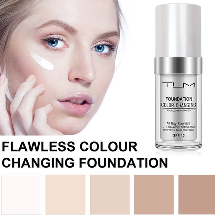 ReviGLam TLM Colour Changing Liquid Foundation Hides Wrinkles & Lines, BB Cream Makeup Base Concealer Cover Moisturizing Fluid for all Skin Tone SPF15, Pack of 1.