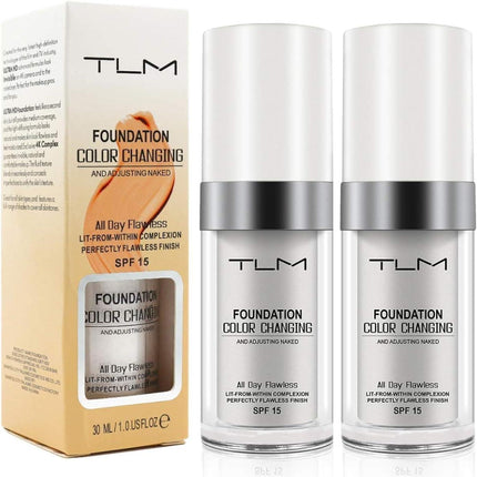 ReviGLam TLM Colour Changing Liquid Foundation Hides Wrinkles & Lines, BB Cream Makeup Base Concealer Cover Moisturizing Fluid for all Skin Tone SPF15, Pack of 2.