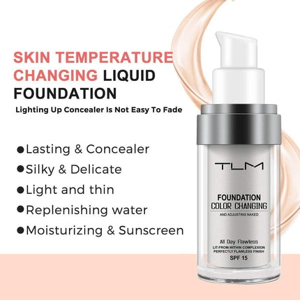 ReviGLam TLM Colour Changing Liquid Foundation Hides Wrinkles & Lines, BB Cream Makeup Base Concealer Cover Moisturizing Fluid for all Skin Tone SPF15, Pack of 2.