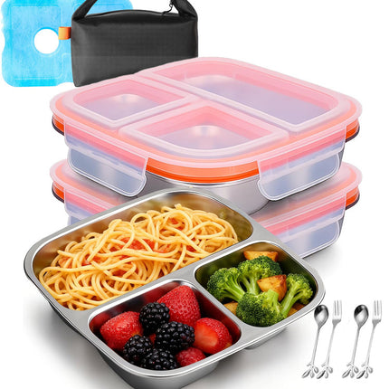 Stainless Steel Snack Box Container with Ice Pack & Lunch Bag for Man & Women - Bento Lunch Box Kit for School,office,Work,Travel,Camping, Reusable Lunch Meal Prep Containers Compartment Leak-Proof.