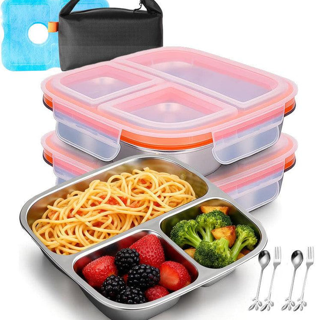 Stainless Steel Snack Box Container with Ice Pack & Lunch Bag for Man & Women - Bento Lunch Box Kit for School,office,Work,Travel,Camping, Reusable Lunch Meal Prep Containers Compartment Leak-Proof.