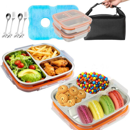 Stainless Steel Snack Box Container with Ice Pack & Lunch Bag for Man & Women - Bento Lunch Box Kit for School,office,Work,Travel,Camping, Reusable Lunch Meal Prep Containers Compartment Leak-Proof.